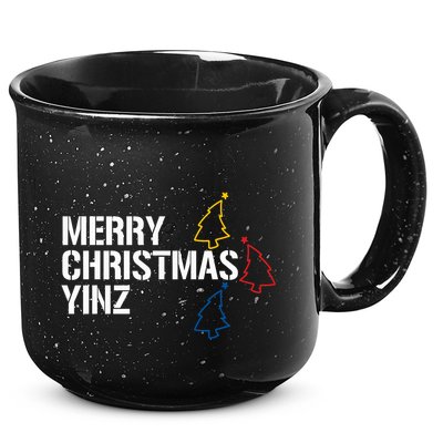 Merry Christmas Yinz With Pittsburgh Christmas Trees Funny 15oz Campfire Ceramic Mug
