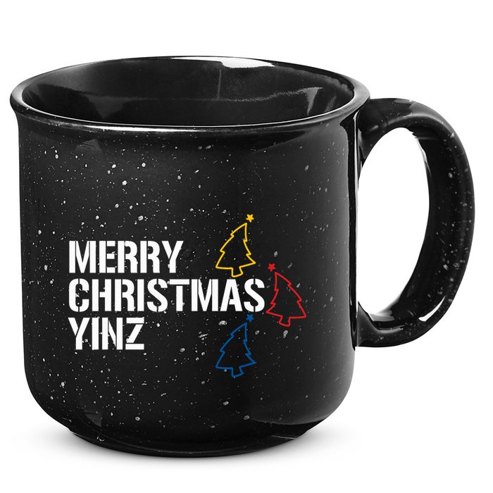 Merry Christmas Yinz With Pittsburgh Christmas Trees Funny 15oz Campfire Ceramic Mug