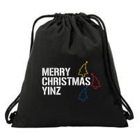 Merry Christmas Yinz With Pittsburgh Christmas Trees Funny Drawstring Bag