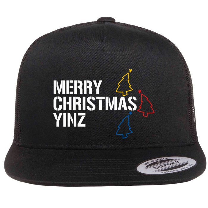 Merry Christmas Yinz With Pittsburgh Christmas Trees Funny Flat Bill Trucker Hat
