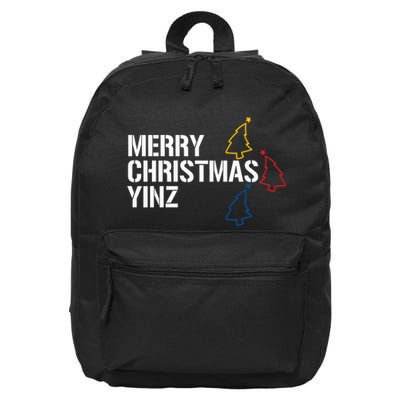 Merry Christmas Yinz With Pittsburgh Christmas Trees Funny 16 in Basic Backpack