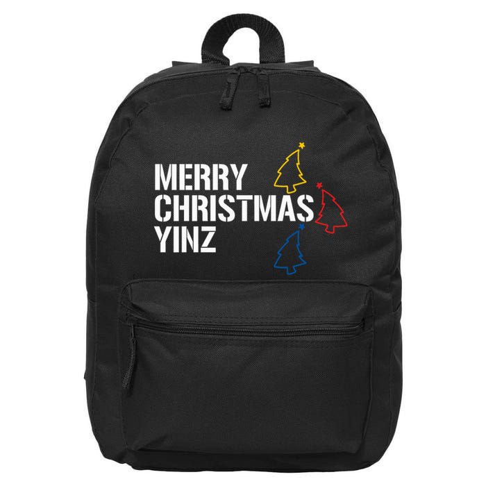 Merry Christmas Yinz With Pittsburgh Christmas Trees Funny 16 in Basic Backpack