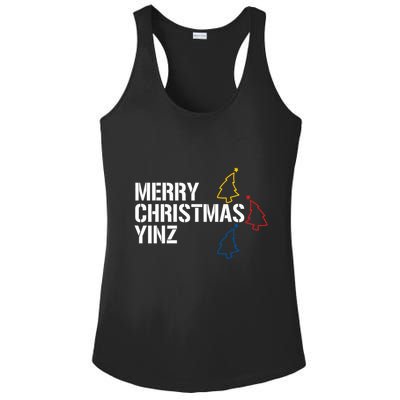 Merry Christmas Yinz With Pittsburgh Christmas Trees Funny Ladies PosiCharge Competitor Racerback Tank