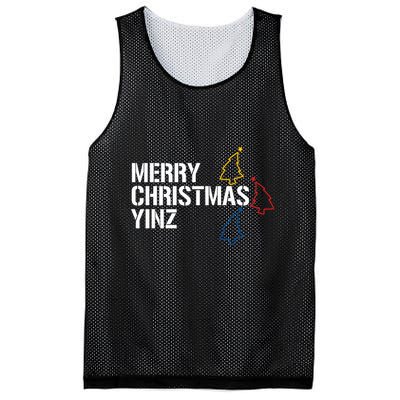 Merry Christmas Yinz With Pittsburgh Christmas Trees Funny Mesh Reversible Basketball Jersey Tank