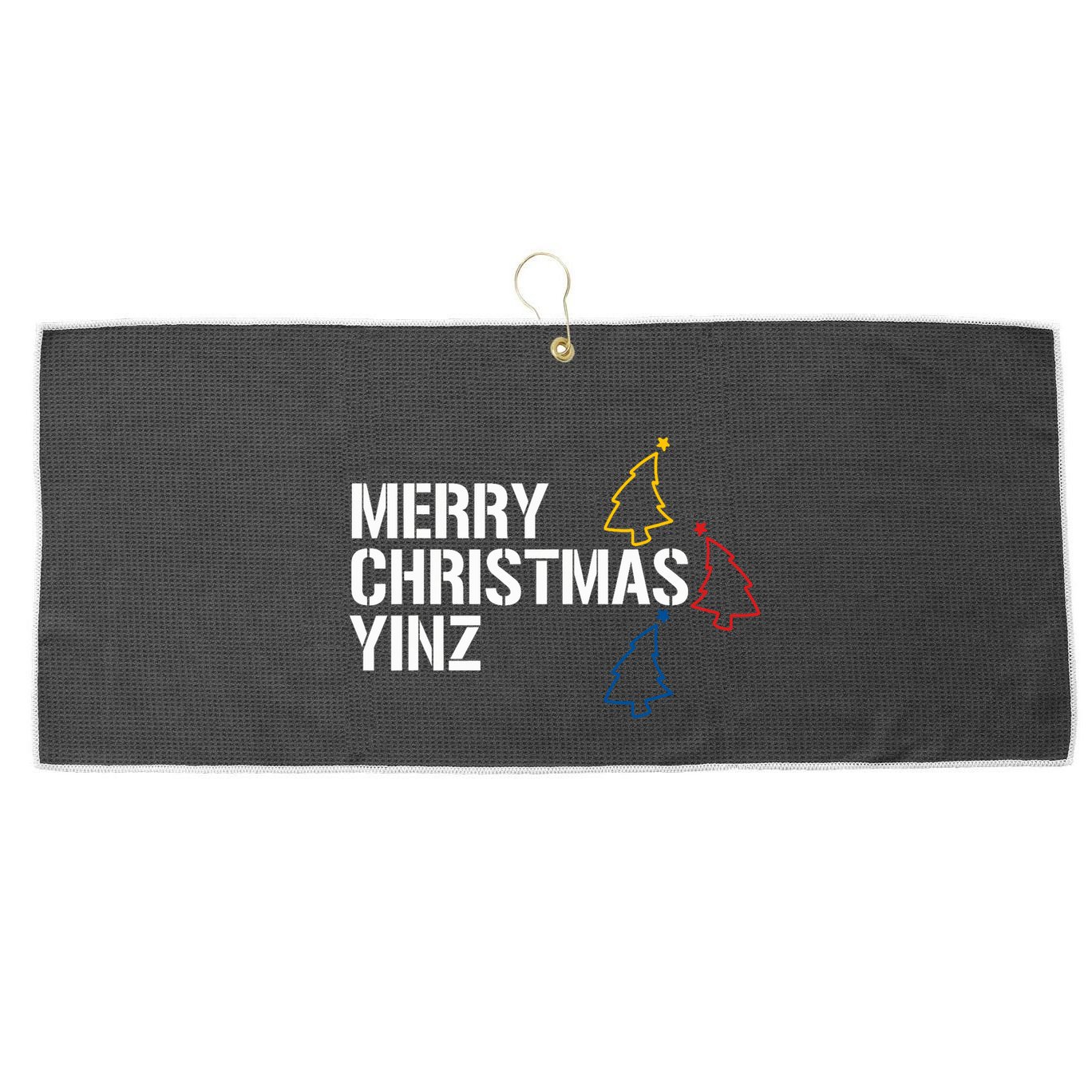 Merry Christmas Yinz With Pittsburgh Christmas Trees Funny Large Microfiber Waffle Golf Towel