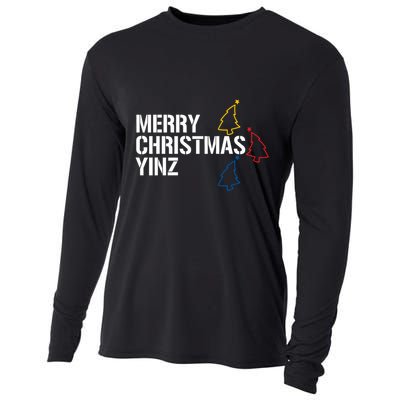 Merry Christmas Yinz With Pittsburgh Christmas Trees Funny Cooling Performance Long Sleeve Crew