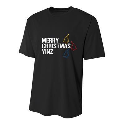 Merry Christmas Yinz With Pittsburgh Christmas Trees Funny Youth Performance Sprint T-Shirt