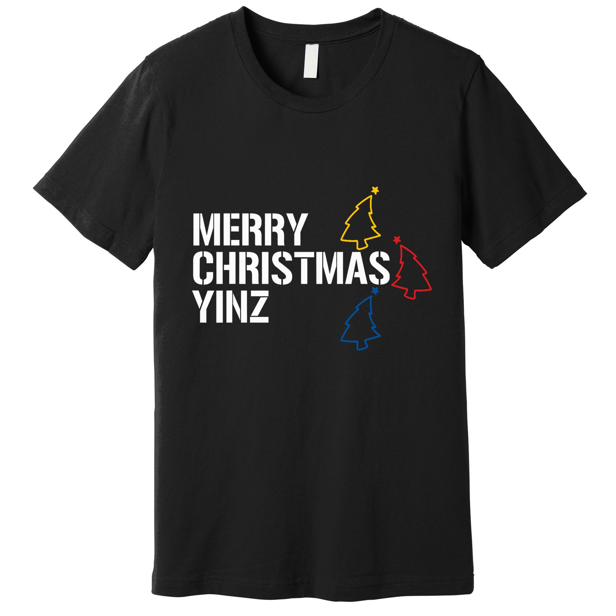 Merry Christmas Yinz With Pittsburgh Christmas Trees Funny Premium T-Shirt