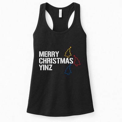 Merry Christmas Yinz With Pittsburgh Christmas Trees Funny Womens Tank Top