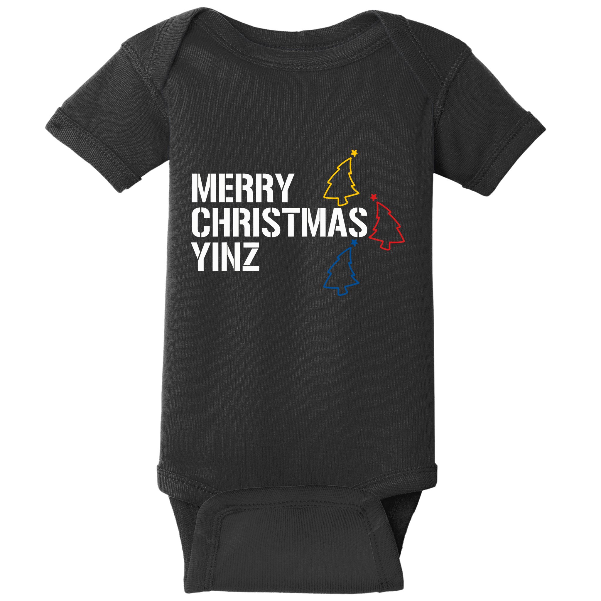Merry Christmas Yinz With Pittsburgh Christmas Trees Funny Baby Bodysuit