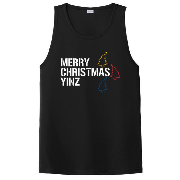 Merry Christmas Yinz With Pittsburgh Christmas Trees Funny PosiCharge Competitor Tank