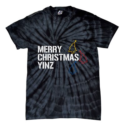 Merry Christmas Yinz With Pittsburgh Christmas Trees Funny Tie-Dye T-Shirt