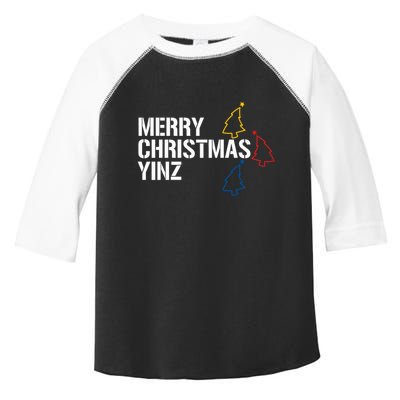 Merry Christmas Yinz With Pittsburgh Christmas Trees Funny Toddler Fine Jersey T-Shirt