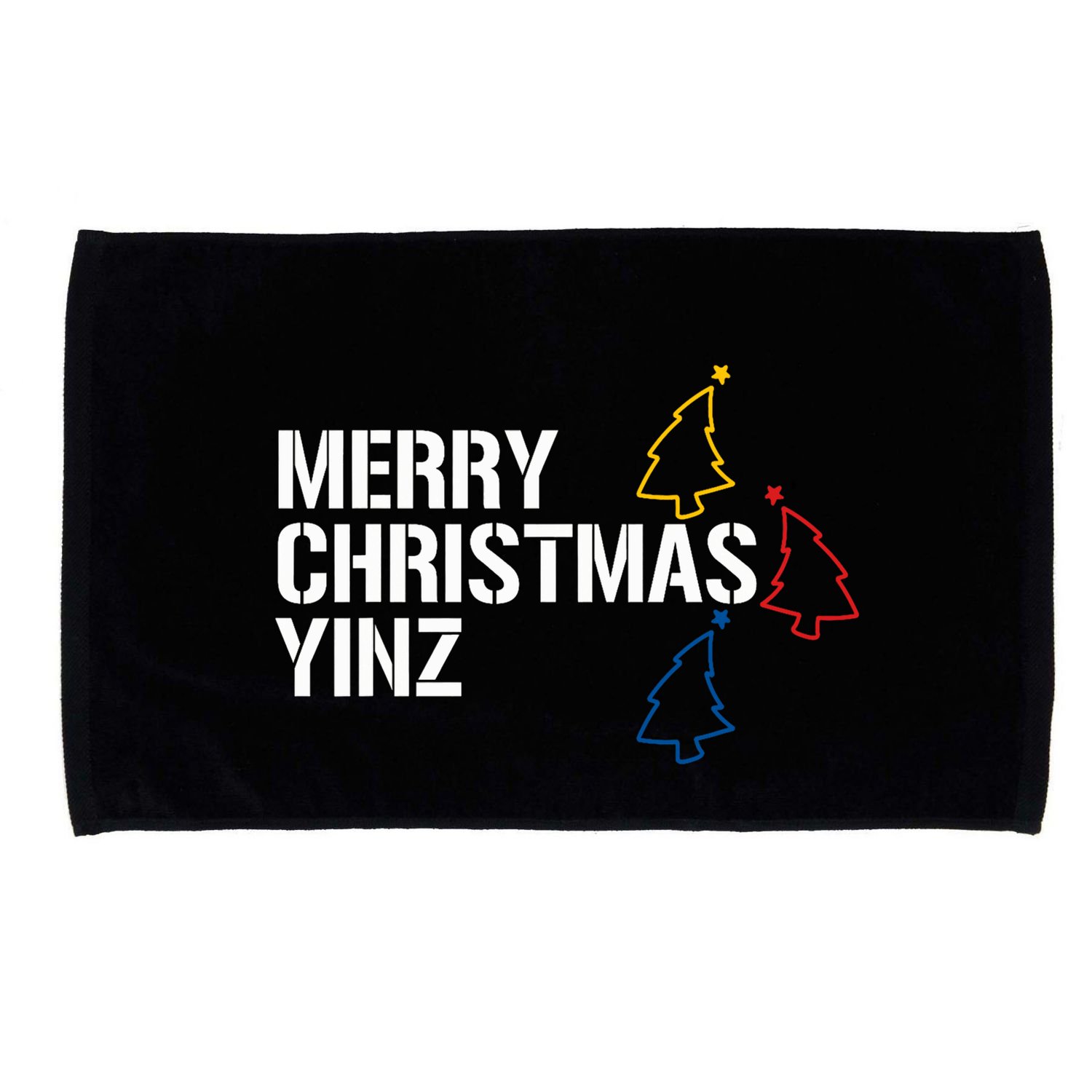 Merry Christmas Yinz With Pittsburgh Christmas Trees Funny Microfiber Hand Towel