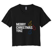 Merry Christmas Yinz With Pittsburgh Christmas Trees Funny Women's Crop Top Tee