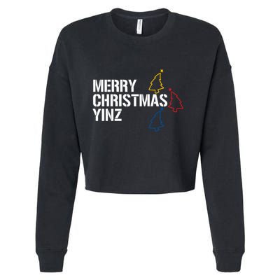 Merry Christmas Yinz With Pittsburgh Christmas Trees Funny Cropped Pullover Crew