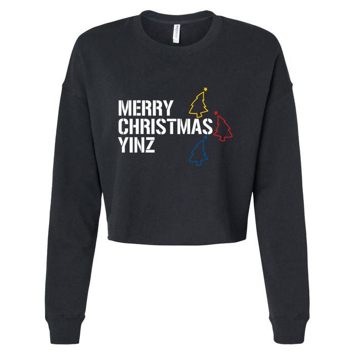 Merry Christmas Yinz With Pittsburgh Christmas Trees Funny Cropped Pullover Crew