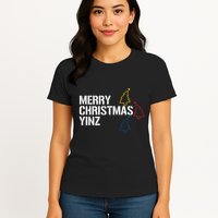 Merry Christmas Yinz With Pittsburgh Christmas Trees Funny Womens T-Shirt