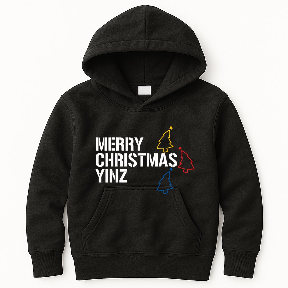 Merry Christmas Yinz With Pittsburgh Christmas Trees Funny Kids Hoodie