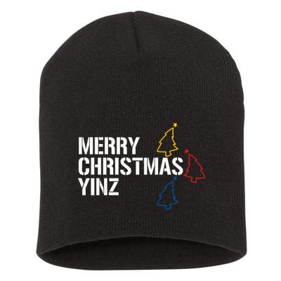 Merry Christmas Yinz With Pittsburgh Christmas Trees Funny Short Acrylic Beanie