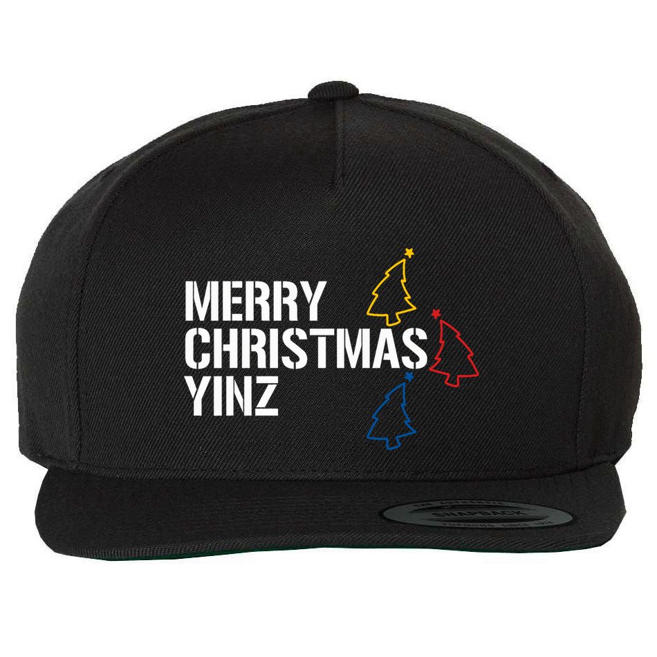 Merry Christmas Yinz With Pittsburgh Christmas Trees Funny Wool Snapback Cap