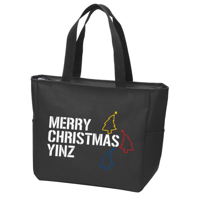 Merry Christmas Yinz With Pittsburgh Christmas Trees Funny Zip Tote Bag