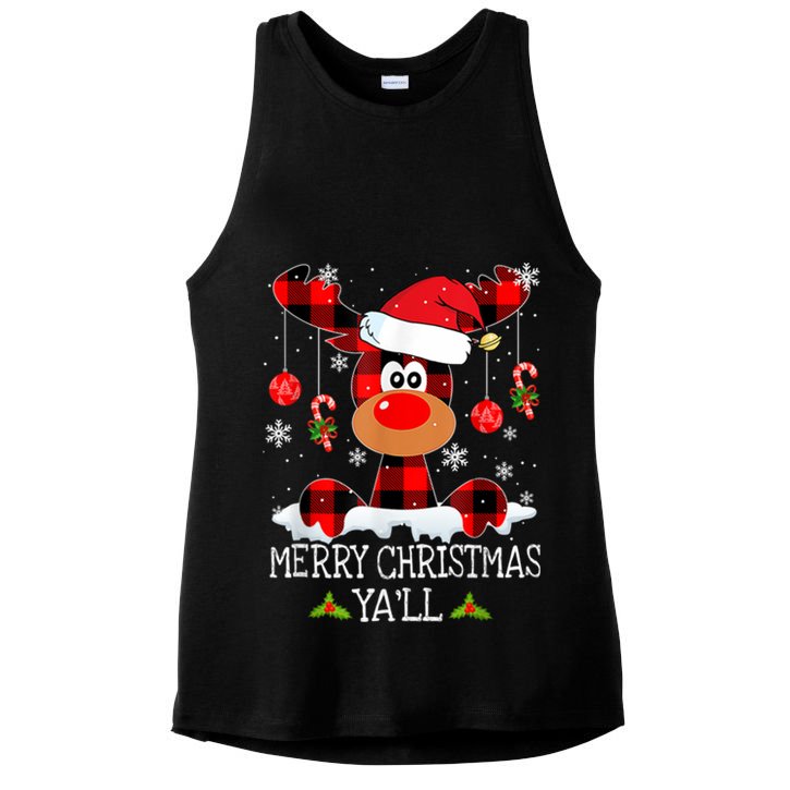 Merry Christmas Ya'll Cute Reindeer Ladies PosiCharge Tri-Blend Wicking Tank
