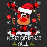 Merry Christmas Ya'll Cute Reindeer 7 Panel Mesh Trucker Snapback Hat