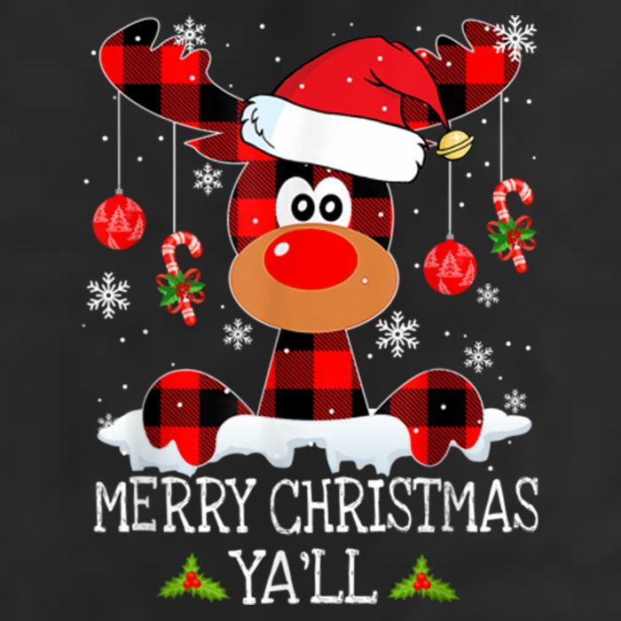 Merry Christmas Ya'll Cute Reindeer 7 Panel Mesh Trucker Snapback Hat
