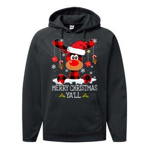 Merry Christmas Ya'll Cute Reindeer Performance Fleece Hoodie