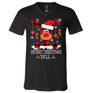 Merry Christmas Ya'll Cute Reindeer V-Neck T-Shirt