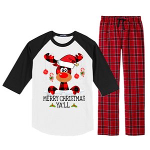 Merry Christmas Ya'll Cute Reindeer Raglan Sleeve Pajama Set