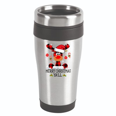 Merry Christmas Ya'll Cute Reindeer 16oz Travel Tumbler