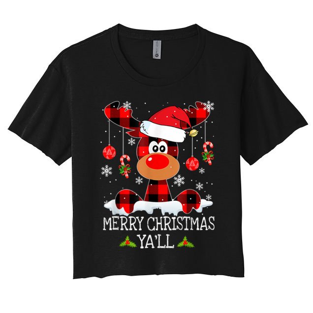 Merry Christmas Ya'll Cute Reindeer Crop Top