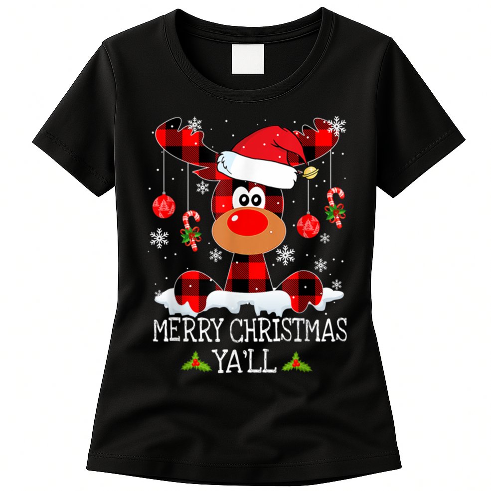 Merry Christmas Ya'll Cute Reindeer Womens T-Shirt