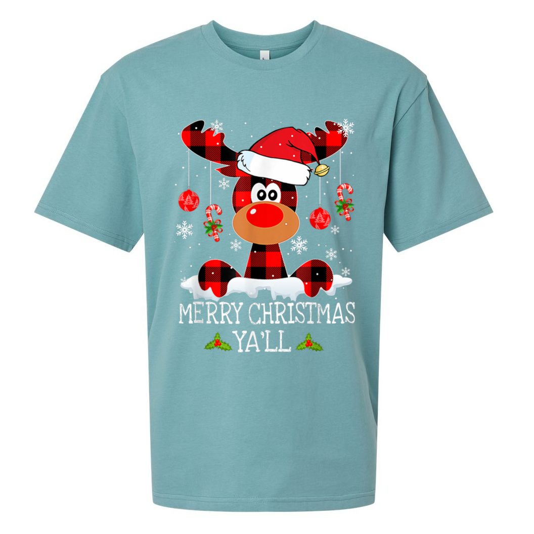 Merry Christmas Ya'll Cute Reindeer Sueded Cloud Jersey T-Shirt