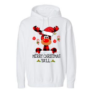 Merry Christmas Ya'll Cute Reindeer Garment-Dyed Fleece Hoodie