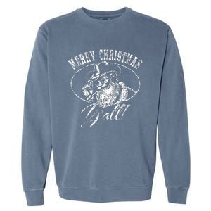 Merry Christmas Y'all Funny Country Cowboy Santa Claus  Garment-Dyed Sweatshirt