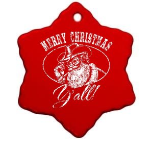 Merry Christmas YAll Funny Country Cowboy Santa Claus Ceramic Star Ornament