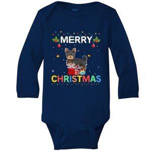 Merry Christmas Yorkshire Terrier Lovers Xmas Holiday Party Gift Baby Long Sleeve Bodysuit