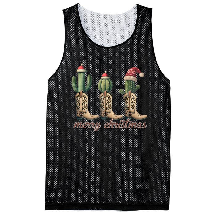 Merry Christmas YAll Western Country Cowboy Boots Holiday Tank Top Mesh Reversible Basketball Jersey Tank