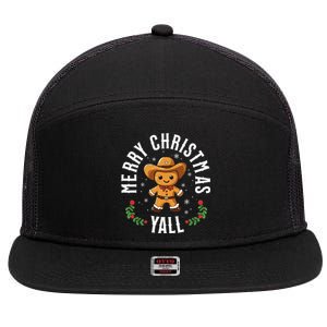 Merry Christmas Yall Gingerbread Cowboy Howdy Western Xmas 7 Panel Mesh Trucker Snapback Hat