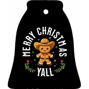 Merry Christmas Yall Gingerbread Cowboy Howdy Western Xmas Ceramic Bell Ornament