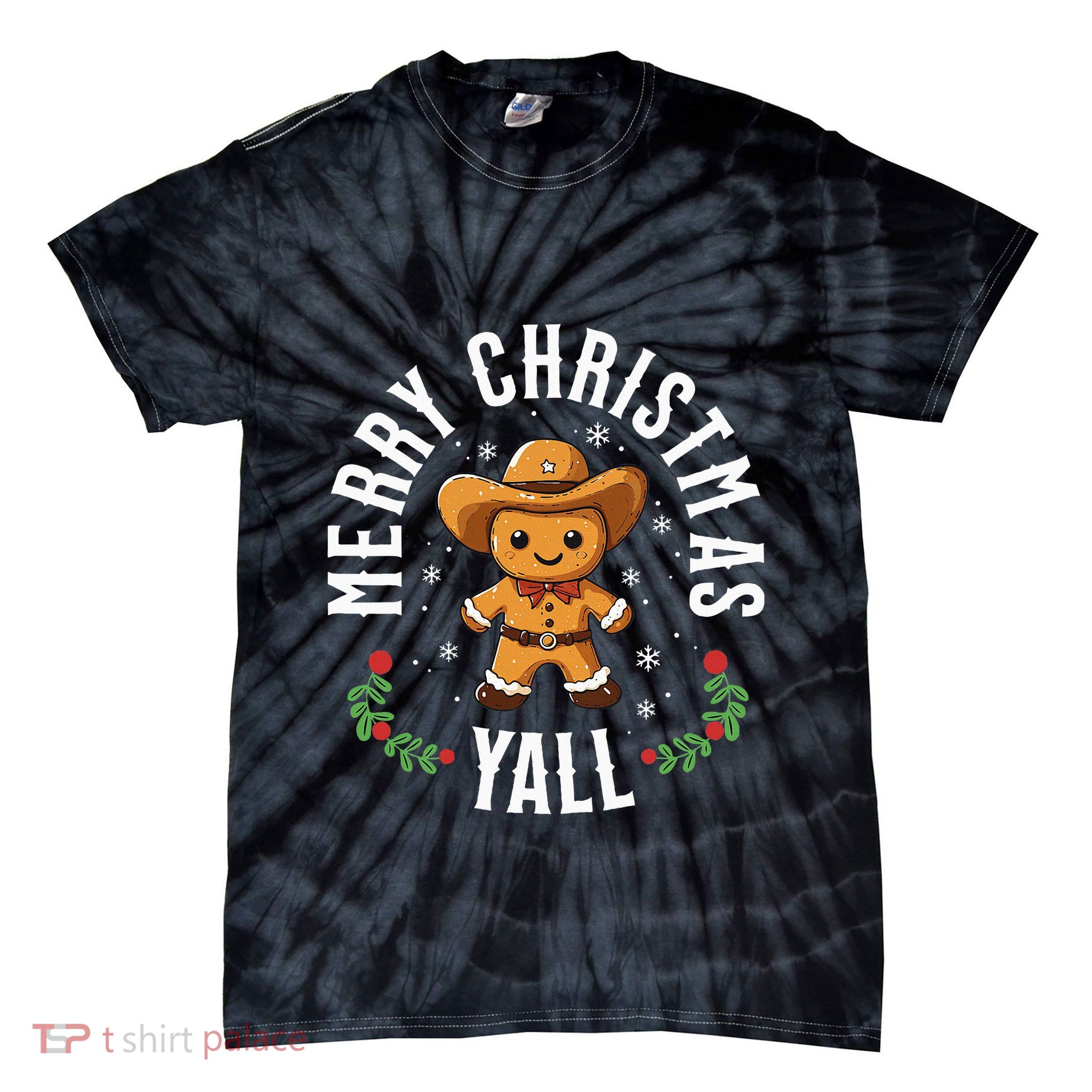 Merry Christmas Yall Gingerbread Cowboy Howdy Western Xmas Tie-Dye T-Shirt