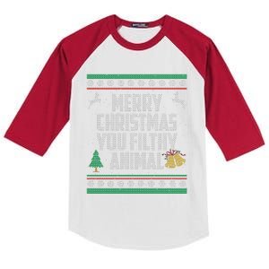 Merry Christmas You Filthy Animal Ugly Kids Colorblock Raglan Jersey