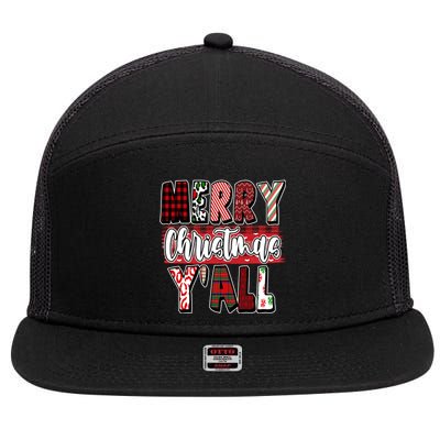 Merry Christmas Yall Holiday Festive Fun 7 Panel Mesh Trucker Snapback Hat