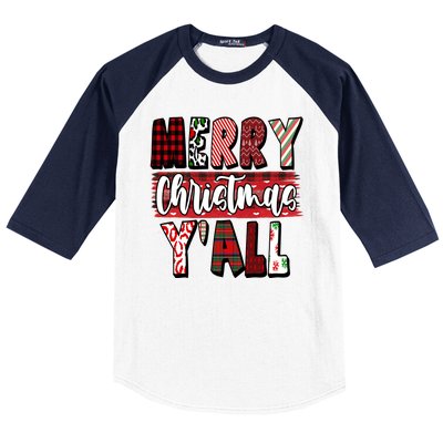 Merry Christmas Yall Holiday Festive Fun Baseball Sleeve Shirt