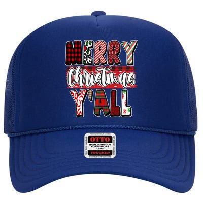 Merry Christmas Yall Holiday Festive Fun High Crown Mesh Back Trucker Hat