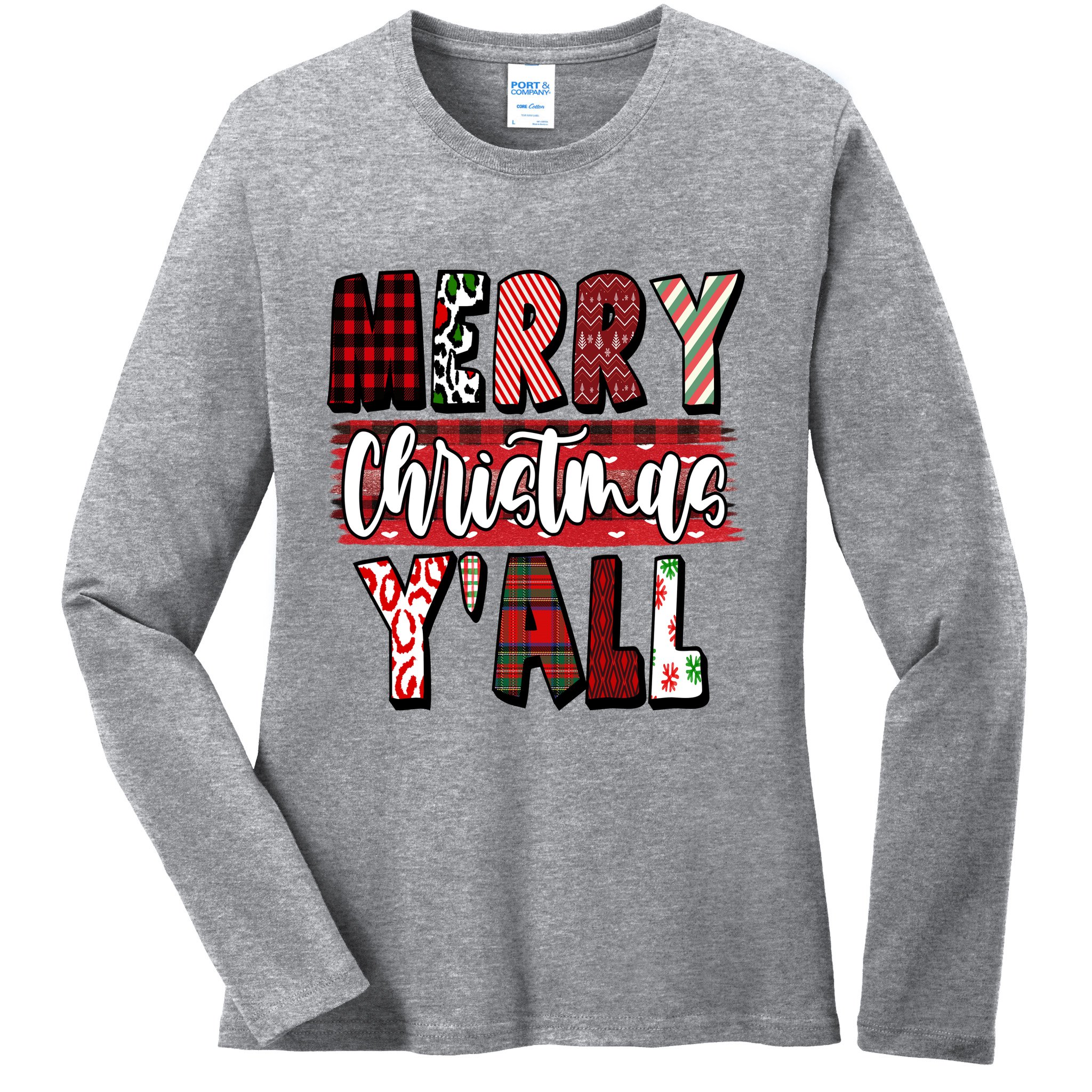 Merry Christmas Yall Holiday Festive Fun Ladies Long Sleeve Shirt