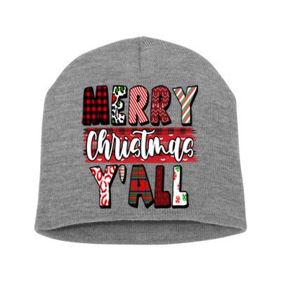 Merry Christmas Yall Holiday Festive Fun Short Acrylic Beanie